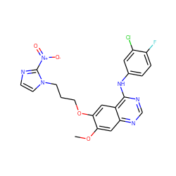 COc1cc2ncnc(Nc3ccc(F)c(Cl)c3)c2cc1OCCCn1ccnc1[N+](=O)[O-] ZINC000299836132