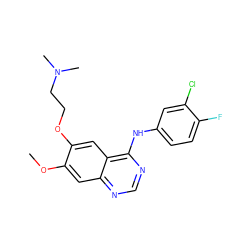 COc1cc2ncnc(Nc3ccc(F)c(Cl)c3)c2cc1OCCN(C)C ZINC000029560576