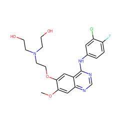 COc1cc2ncnc(Nc3ccc(F)c(Cl)c3)c2cc1OCCN(CCO)CCO ZINC000029554248