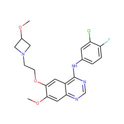 COc1cc2ncnc(Nc3ccc(F)c(Cl)c3)c2cc1OCCN1CC(OC)C1 ZINC000096935095