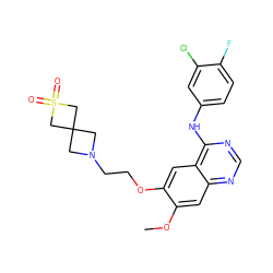 COc1cc2ncnc(Nc3ccc(F)c(Cl)c3)c2cc1OCCN1CC2(C1)CS(=O)(=O)C2 ZINC000096933791