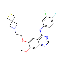 COc1cc2ncnc(Nc3ccc(F)c(Cl)c3)c2cc1OCCN1CC2(CSC2)C1 ZINC000096935093