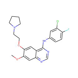 COc1cc2ncnc(Nc3ccc(F)c(Cl)c3)c2cc1OCCN1CCCC1 ZINC000000839807