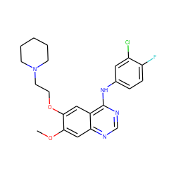 COc1cc2ncnc(Nc3ccc(F)c(Cl)c3)c2cc1OCCN1CCCCC1 ZINC000029556739