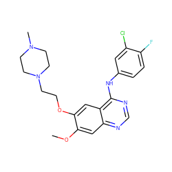 COc1cc2ncnc(Nc3ccc(F)c(Cl)c3)c2cc1OCCN1CCN(C)CC1 ZINC000029564345