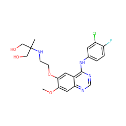 COc1cc2ncnc(Nc3ccc(F)c(Cl)c3)c2cc1OCCNC(C)(CO)CO ZINC000029551999