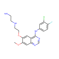 COc1cc2ncnc(Nc3ccc(F)c(Cl)c3)c2cc1OCCNCCN ZINC000095592658