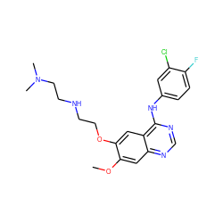 COc1cc2ncnc(Nc3ccc(F)c(Cl)c3)c2cc1OCCNCCN(C)C ZINC000029554694