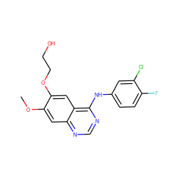 COc1cc2ncnc(Nc3ccc(F)c(Cl)c3)c2cc1OCCO ZINC000095586070