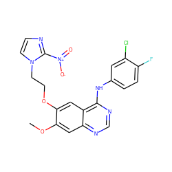 COc1cc2ncnc(Nc3ccc(F)c(Cl)c3)c2cc1OCCn1ccnc1[N+](=O)[O-] ZINC000299829663