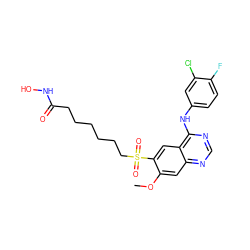 COc1cc2ncnc(Nc3ccc(F)c(Cl)c3)c2cc1S(=O)(=O)CCCCCCC(=O)NO ZINC000045357254