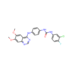 COc1cc2ncnc(Nc3ccc(NC(=O)Nc4ccc(F)c(Cl)c4)cc3)c2cc1OC ZINC000071329939