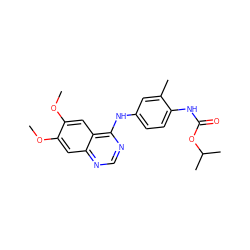 COc1cc2ncnc(Nc3ccc(NC(=O)OC(C)C)c(C)c3)c2cc1OC ZINC000084596932