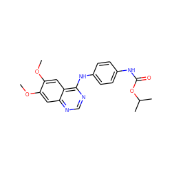 COc1cc2ncnc(Nc3ccc(NC(=O)OC(C)C)cc3)c2cc1OC ZINC000084634576