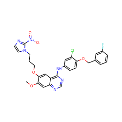 COc1cc2ncnc(Nc3ccc(OCc4cccc(F)c4)c(Cl)c3)c2cc1OCCCn1ccnc1[N+](=O)[O-] ZINC000299822617