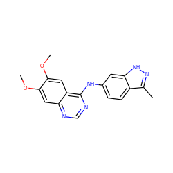 COc1cc2ncnc(Nc3ccc4c(C)n[nH]c4c3)c2cc1OC ZINC000040408188