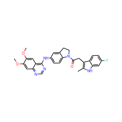 COc1cc2ncnc(Nc3ccc4c(c3)CCN4C(=O)Cc3c(C)[nH]c4cc(F)ccc34)c2cc1OC ZINC000299836449