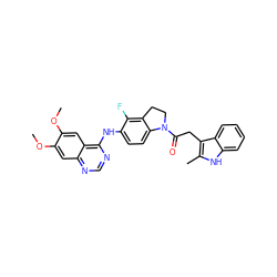 COc1cc2ncnc(Nc3ccc4c(c3F)CCN4C(=O)Cc3c(C)[nH]c4ccccc34)c2cc1OC ZINC000219438016