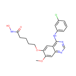 COc1cc2ncnc(Nc3cccc(Cl)c3)c2cc1OCCCCC(=O)NO ZINC000473161097