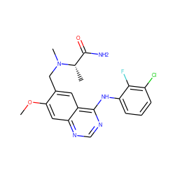 COc1cc2ncnc(Nc3cccc(Cl)c3F)c2cc1CN(C)[C@@H](C)C(N)=O ZINC000034800004