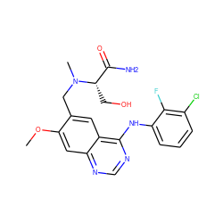 COc1cc2ncnc(Nc3cccc(Cl)c3F)c2cc1CN(C)[C@@H](CO)C(N)=O ZINC000013982913