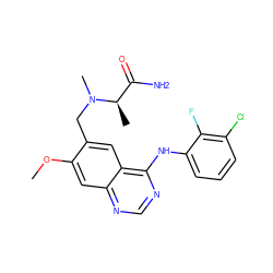 COc1cc2ncnc(Nc3cccc(Cl)c3F)c2cc1CN(C)[C@H](C)C(N)=O ZINC000034800002