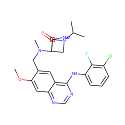 COc1cc2ncnc(Nc3cccc(Cl)c3F)c2cc1CN(C)C1(C(N)=O)CN(C(C)C)C1 ZINC000034800039