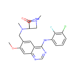 COc1cc2ncnc(Nc3cccc(Cl)c3F)c2cc1CN(C)C1(C(N)=O)CN(C)C1 ZINC000034800035