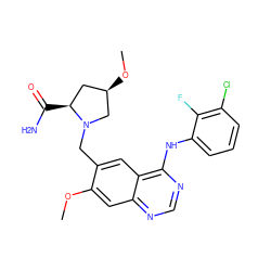 COc1cc2ncnc(Nc3cccc(Cl)c3F)c2cc1CN1C[C@H](OC)C[C@@H]1C(N)=O ZINC000034799999