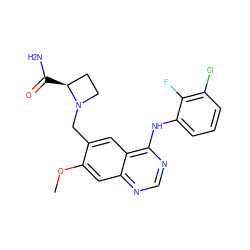 COc1cc2ncnc(Nc3cccc(Cl)c3F)c2cc1CN1CC[C@@H]1C(N)=O ZINC000034800009