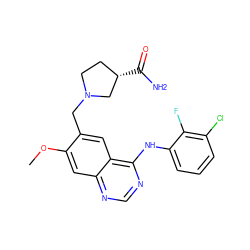 COc1cc2ncnc(Nc3cccc(Cl)c3F)c2cc1CN1CC[C@H](C(N)=O)C1 ZINC000034800036