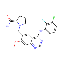 COc1cc2ncnc(Nc3cccc(Cl)c3F)c2cc1CN1CCC[C@@H]1C(N)=O ZINC000034799997