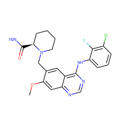 COc1cc2ncnc(Nc3cccc(Cl)c3F)c2cc1CN1CCCC[C@@H]1C(N)=O ZINC000034800050