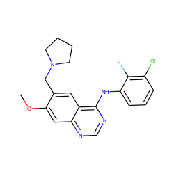 COc1cc2ncnc(Nc3cccc(Cl)c3F)c2cc1CN1CCCC1 ZINC000034799974