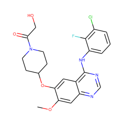 COc1cc2ncnc(Nc3cccc(Cl)c3F)c2cc1OC1CCN(C(=O)CO)CC1 ZINC000006745711