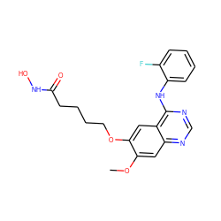 COc1cc2ncnc(Nc3ccccc3F)c2cc1OCCCCC(=O)NO ZINC000653707394