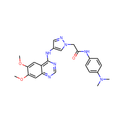 COc1cc2ncnc(Nc3cnn(CC(=O)Nc4ccc(N(C)C)cc4)c3)c2cc1OC ZINC000073221973