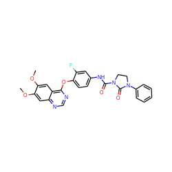 COc1cc2ncnc(Oc3ccc(NC(=O)N4CCN(c5ccccc5)C4=O)cc3F)c2cc1OC ZINC000045288409