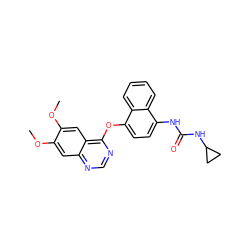 COc1cc2ncnc(Oc3ccc(NC(=O)NC4CC4)c4ccccc34)c2cc1OC ZINC001772609412