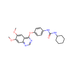 COc1cc2ncnc(Oc3ccc(NC(=O)NC4CCCCC4)cc3)c2cc1OC ZINC000013684333