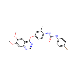 COc1cc2ncnc(Oc3ccc(NC(=O)Nc4ccc(Br)cc4)c(C)c3)c2cc1OC ZINC000084617806