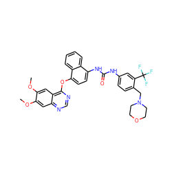 COc1cc2ncnc(Oc3ccc(NC(=O)Nc4ccc(CN5CCOCC5)c(C(F)(F)F)c4)c4ccccc34)c2cc1OC ZINC001772619686