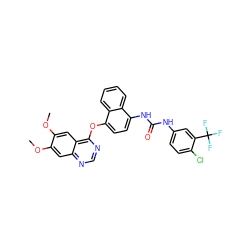 COc1cc2ncnc(Oc3ccc(NC(=O)Nc4ccc(Cl)c(C(F)(F)F)c4)c4ccccc34)c2cc1OC ZINC001772600095