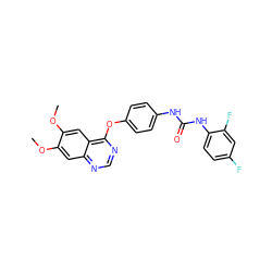 COc1cc2ncnc(Oc3ccc(NC(=O)Nc4ccc(F)cc4F)cc3)c2cc1OC ZINC000071316734