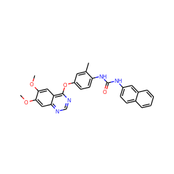 COc1cc2ncnc(Oc3ccc(NC(=O)Nc4ccc5ccccc5c4)c(C)c3)c2cc1OC ZINC000084618885