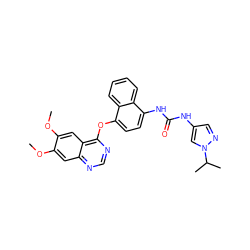 COc1cc2ncnc(Oc3ccc(NC(=O)Nc4cnn(C(C)C)c4)c4ccccc34)c2cc1OC ZINC001772630056