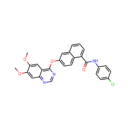 COc1cc2ncnc(Oc3ccc4c(C(=O)Nc5ccc(Cl)cc5)cccc4c3)c2cc1OC ZINC000029134366