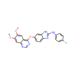 COc1cc2ncnc(Oc3ccc4nc(Nc5ccc(Cl)cc5)[nH]c4c3)c2cc1OC ZINC000006716049