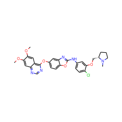 COc1cc2ncnc(Oc3ccc4oc(Nc5ccc(Cl)c(OC[C@@H]6CCCN6C)c5)nc4c3)c2cc1OC ZINC000006716053