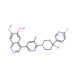 COc1cc2nncc(-c3cnc(N4CCC(O)(c5ccc(Cl)nc5)CC4)c(C)c3)c2cc1OC ZINC000299859610